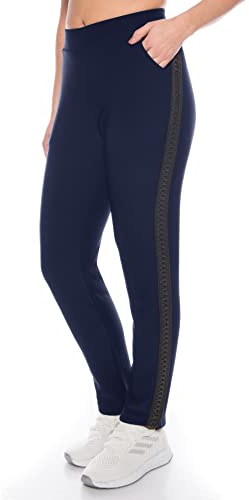 Kendindza Damen Thermo-Hose gefüttert mit Innen-Fleece Blickdicht & Taschen (Blau | Netz, XL)