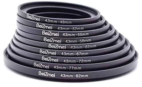 9Stück Kamera Objektiv Filter Ring Kompatibel für 43mm Kamera Objektiv,43-49/43-52/43-55/43-58/43-62/43-67/43-72/43-77/43-82.CNC eloxiertem Aluminium.(43mm Step-Up Ringe(9 Stück Set))