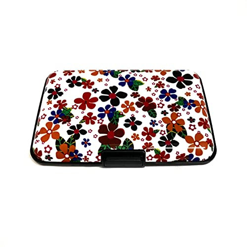 UK Phoenix Portefeuille fin en aluminium RFID pour femme, léger et rigide, porte-cartes avec 6 poches extensibles, protection antivol RFID, cartes d'identité, cartes de visite, etc, Fleurs blanc foncé