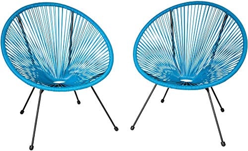 TecTake® Set 2 Sedie Santana, Confortevole Set Sedie in Stile Retrò, Robusto Telaio in Acciaio, Corde Elastiche in Polietilene, Adatto per Interni ed Esterni - Blu