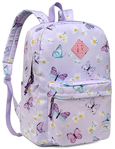 Kasgo Schulrucksack Teenager, Leicht Großer 17,3L Rucksack Damen Mädchen Kinder 8-12 Jahren Wasserabweisend 15,6 Zoll Hochschule Rucksack für Reise Lässiger Arbeit Tagesrucksack Lila Schmetterling