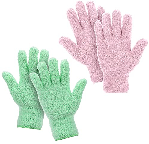 Aster 2Paare Mikrofaser Staubhandschuhe Waschbar Reinigungshandschuh Korallenvlies Putzhandschuhe Abstauben Cleaning Gloves für Küchen Haus Jalousien Lampen Möbel und schwer zugängliche Ecklücken