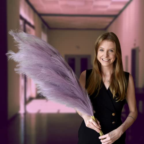 Pampasgras XXL |100 cm Deko | Große Flauschige Stiele mit je 18 Federn | Künstliche Deko Gras für zuhause | Pampasgras Vase Pflanze | Keine Pflege & künstliche Deko Pflanze in Lila Farbe x3
