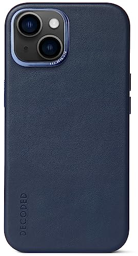 DECODED - Schutzhülle aus Leder für iPhone 14 Plus Kompatibel mit MagSafe (Steel Blue)