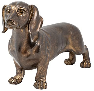 Hundeskulptur aus Bronzeharz, stehend, Antik-Bronze-Finish