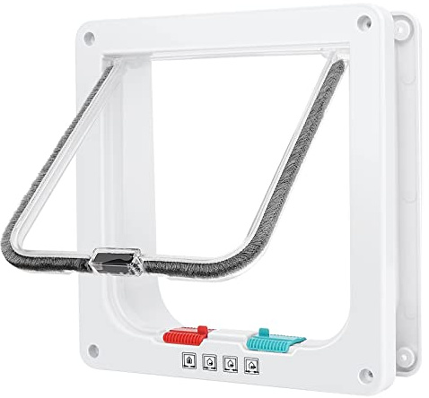 Katzentür, Sicherheitstür für Haustiere mit 4-Wege-Schloss, wetterfest und einfache Installation, Katzenklappe für Innen- und Außentür, Fenster, Wand (mittel, 15 x 15,5 cm Klappe)