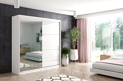 ALTDECOR Schwebetürenschrank mit Spiegel VIVONA - 200x216 | Garderobenschrank mit viel Stauraum, Vielseitiger, Schrank, Kleiderschrank