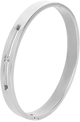 Manfnee Argent 8mm Bracelet à Manchette Zircon Jonc Acier Inoxydable Femme Fille Bijoux Cadeau Fête