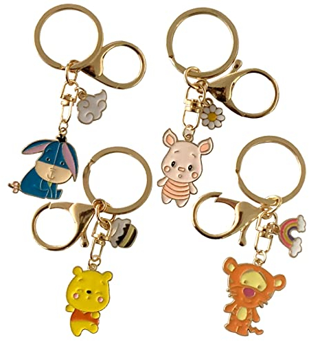 4 Stück Winnie the Pooh Schlüsselanhänger,Wopin- Winnie the Pooh Metall Schlüsselanhänger mit Winnie the Pooh Figuren Anhängern,Perfektes Geburtstags-geschenk