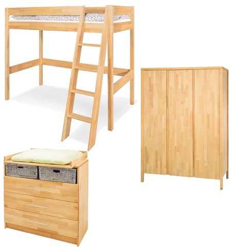 Pinolino Kinderträume Jugendzimmer-Set 'Natura' breit groß mit Hochbett, 3-TLG.