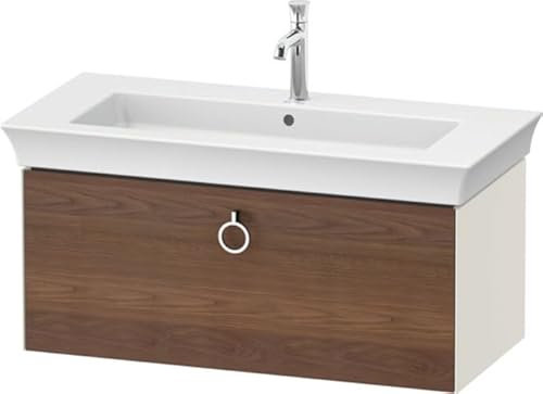 Duravit White Tulip, Waschtischunterbau wandhängend, Breite 984 x Tiefe 458mm, mit 1x Auszug, mit Griff, WT4252077H4, Farbe: Korpus: Nordic Weiß Hochglanz, Front: Amerikanischer Nussbaum Massiv
