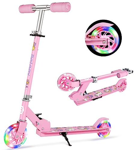 BELEEV V1 Roller Kinder 2 Räder, Klappbar Kinderroller für Mädchen Jungen, Tretroller mit LED Leuchtende Räder, 3 Höhenverstellbare, Ständer, Scooter for Kinder ab 3-12 Jahre