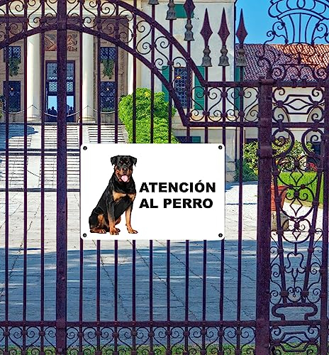 Phonecasing - Señal de atención al perro de aluminio de 3 mm compuesto en español (20 cm x 15 m, Rottweiler)