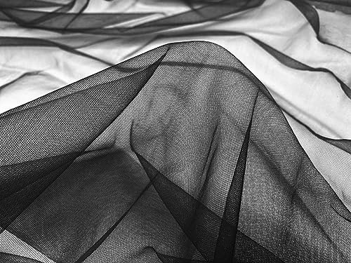 Tüll Stoff Meterware - 160 cm Breite - quer-elastischer, weicher Tüllstoff - Uni Deko Stoff (Schwarz)