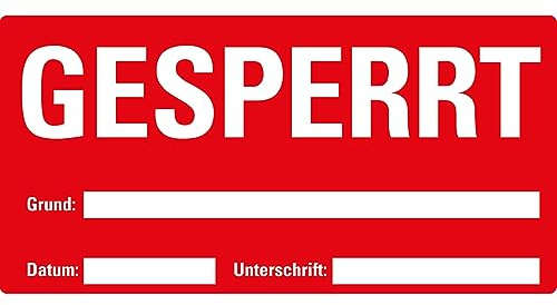 Dreifke® Etikett GESPERRT, beschriftbar, rot, Haftpapier, ablösbar, 148x74mm, 500/Rolle