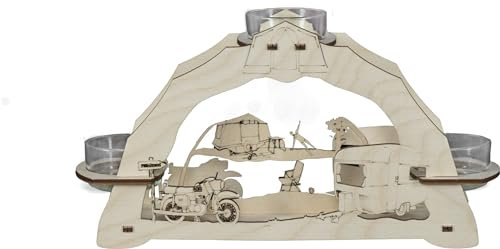 Rudolphs Schatzkiste Teelichthalter Ostalgie-Camping für 3 Teelichter BxHxT 23x13x6,5cm NEU Lichterbogen Fensterbogen Spitzbogen Erzgebirge Weihnachten Bergbau Bergmann Licht Holz Dekoration