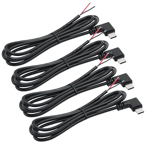 4Pcs Right Angle USB C to 2 Pin Bare Wire Open End Wire 1M/3FT, 90 Degree USB Type C Male Plug Pigtail Power Cable 22AWG 5V/3A (Type c 2Pin - 4Pcs 1M/3FT)