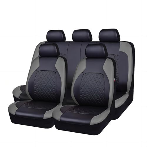 VENYAA Auto Sitzbezüge Set für Skoda Octavia Mk3 /(5E) /2015 2016 2017 2018 2019 2020, 9 Stück Leder Wasserdicht Bequem Autositzbezüge Sitzschoner Innenraum Zubehör,Grey