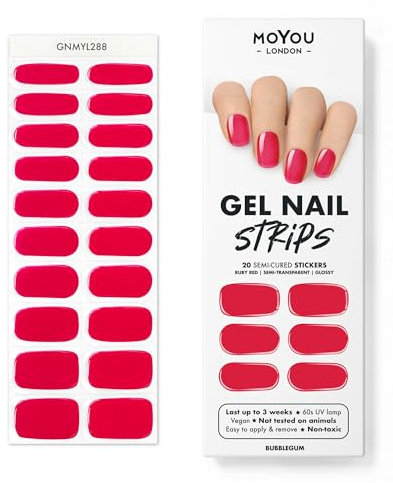 MOYOU LONDON Halbgehärtete UV Gel Strips - 20 Stück - Gel-Nagelfolien UV Härtend für Maniküre in Salonqualität - Bubblegum