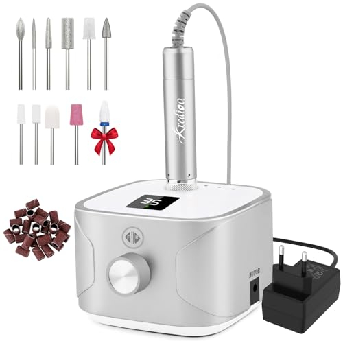 Kredioo Fresa per Unghie Professionale 35000RPM, Fresa Unghie, Lima Per Unghie Elettrica, Manicure e Pedicure, Trapano Elettrico per Rimozione Gel/Smalto, Argento