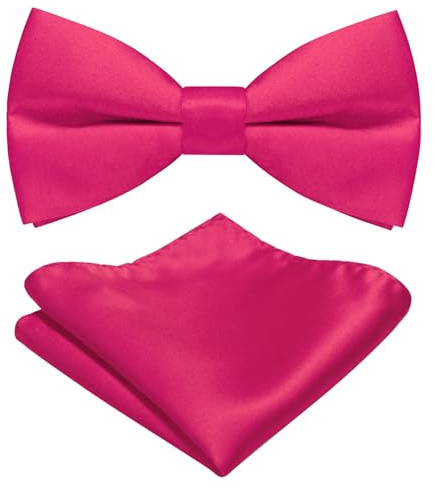JEMYGINS Nœud papillon mat pour homme, disponible en couleurs unies, avec set de pochettes, Rose chaud, M