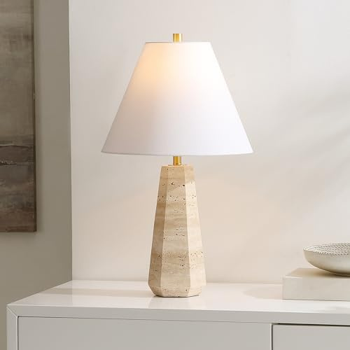 SAFAVIEH Lighting Collection Calla Beige Travertine 24-inch Table Lamp for Bedroom, Living Room, Home Office, Desk, Nightstand (LED Bulb Included)