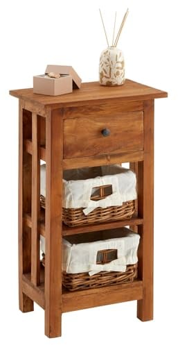 IDIMEX Nachttisch TOURNETTE, 1 Schublade & 2 Rattan Körbe, Mahagoni. Elegante Nachtkommode aus massivem Mahagoni, inkl. Stoffeinsätze. Ideal für Schlafzimmer & als Beistelltisch.