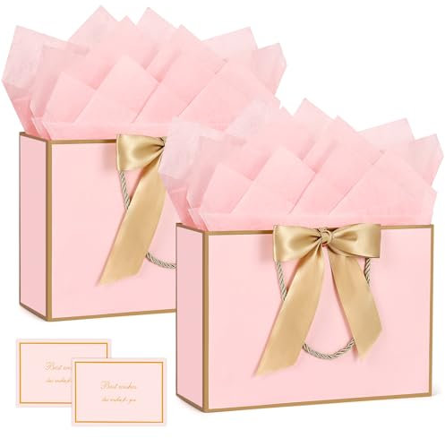 BBLIKE Geschenktüten mit Henkel - 2 Geschenktasche 2 Grußkarten 4 Sydney Paper, Papiertüten mit Henkel, Geschenkverpackung für Geschenk, Geburtstag, Feier, Hochzeit (Rosa)