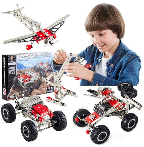 Volico 6-in-1 STEM Kit - Engineering Metal Truck, Airplane and Sports Car Excavator Toy for Boys 8-12 - STEM Building Toys for Kids 5-7, 6-8, 8-10 Educational Toys for Kids Boys Model Kit