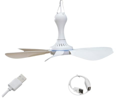 Kznifmk Ventilateur de Camping, Mini Ventilateur de Plafond Portable, Ventilateur de USB pour Camping en Plein Air, Rallonge de 1,5 M