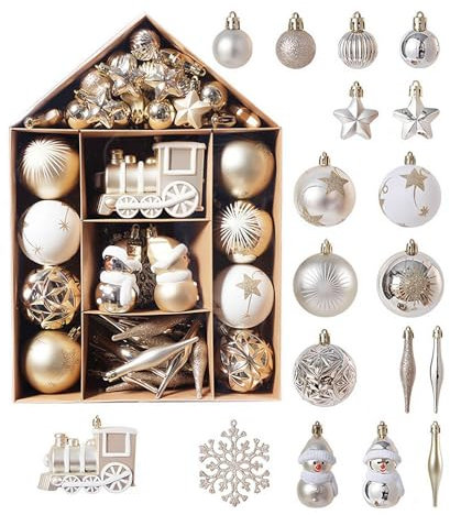 Set di 70 palline di Natale, decorazioni natalizie per le vacanze, champagne, decorazioni per albero di Natale, in plastica infrangibile, palline da appendere per feste di Natale, decorazioni per