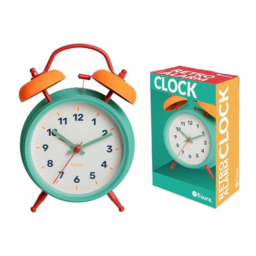 Fisura – Analoger Wecker Multicolor ohne Ticken. Wecker mit LED-Nachtlicht. Zifferblatt 9 Zentimeter. Maße: 11,7 x 5,5 x 16 Zentimeter. Material: Metall.