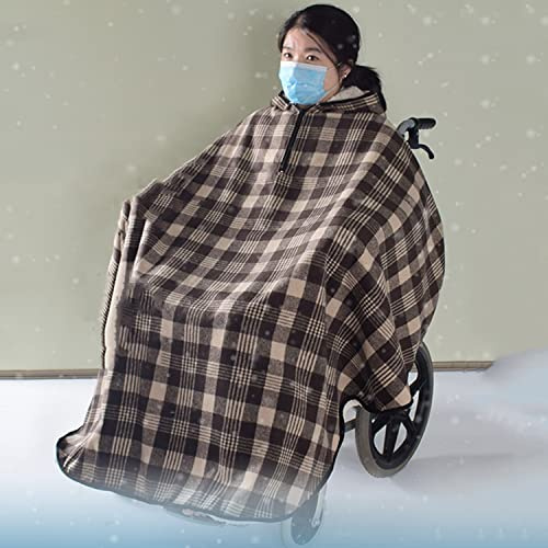 XFQZJG Rollstuhldecke, Wärmedecke, Umhang mit Kapuze – Dicke Fleecedecke für die Altenpflege, universelle Passform für manuelle und elektrische Rollstühle, hält im Winter warm, maschinenwaschbar