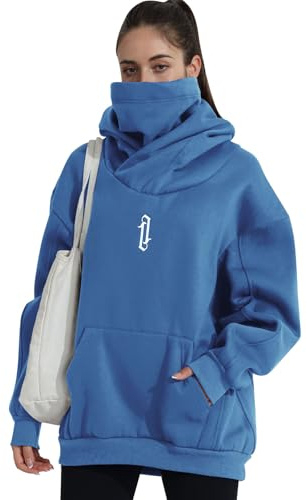 Covisoty Donna Felpa con Cappuccio Pile con Sciarpa Cotone Morbido Pullover Oversize Hoodie Casual Autunno Inverno Vestiti