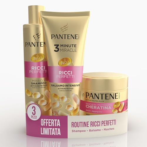 Pantene Pro-V Miracles Ricci Perfetti Set Regalo Per Capelli : 1x Shampoo 250ml, 1x Balsamo Intensivo 200ml, 1x Maschera 300ml, Trasforma Ricci Ribelli In Ricci Lumiosi Ed Elastici