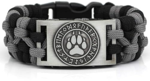 VKINGBOR Handgefertigtes Wikinger-Paracord-Runen-Wolfspfoten-Armband, nordischer Schmuck mit Geschenktüte