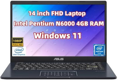 Laptop escolar de negocios y estudiantes, pantalla FHD de 14 pulgadas, procesador Pentiu.m N6000, memoria de 4 GB, cámara web, eMMC, Wi-Fi, HDMI, USB-C, panel táctil, hasta 10 horas de duración de la