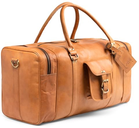 SID & VAIN Weekender Landon aus Vintage Leder I Sporttasche groß für Herren 50 cm I Reisetasche Handgepäck hell-braun handgefertigt