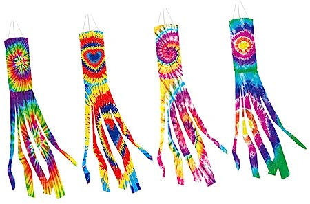 Yardwe 4 Stück Batik Windsack aus Polyester Wiederverwendbar und Farbecht als Dekorative Außendeko für Garten Terrasse und Veranda