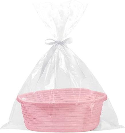 Geschenkkorb Leer, Geflochten Korb für Geschenke mit Geschenktüten und Bändern, Präsentkorb Leer für Babyparty, Geburtstag, Hochzeit, Ostern, Erntedank, Weihnachten (Rosa)
