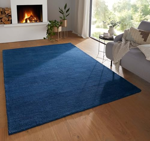 Taracarpet Teppich Georgia Gabbeh Loom Wollteppich strapazierfähiger Schurwollteppich fürs Wohnzimmer, Schlafzimmer und Esszimmer blau 080x150 cm