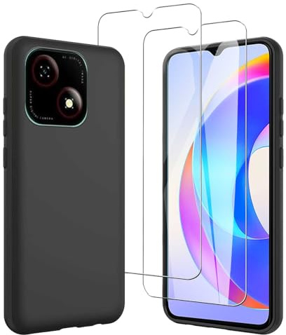 JDXHFF Hülle für ZTE Blade A35E (6.52) Schwarz und 2X Schutzglas | Case und 2 Stück Schutzglas Gehärteter Film Displayschutzfolie - Weich Silikon Schutzhülle Flexibel TPU Tasche Black