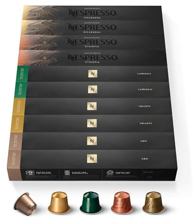 Nespresso Original - Bundle 100 Capsules de Café - Torréfaction Légère, Intensité Faible - 20x Cosi - 20x Volluto - 20x Capriccio - 20x Ethiopia - 20x Nicaragua