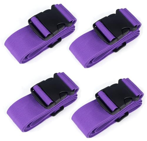Koffergurt Set, gepäckband, kofferbänder, koffergurte Personalisierte Identifikation Verstellbare Rutschfestes Reisezube (Lila, 4 Stück Set)