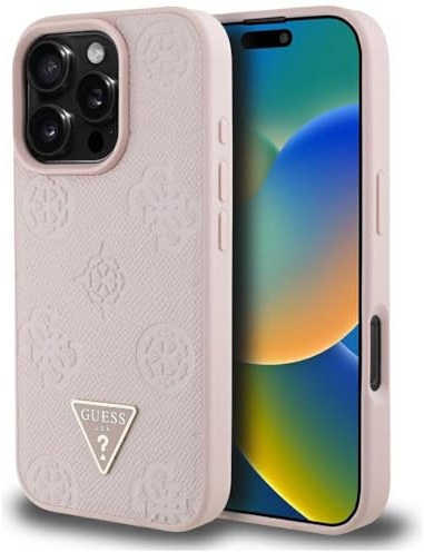 CG MOBILE Guess Grained Hot Stamp Peony Triangle Logo kompatibel mit MagSafe für iPhone 16 Pro (Rosa)