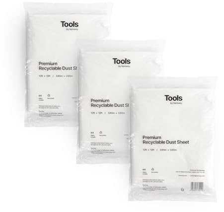 Recyclable Dust Sheets 3.65m x 3.65m (12ft x 12ft) Plastic Sheets Decorating & Painting to Cover Floor & Furniture, Dust Sheeting, Waterproof, Reusable Plastic Sheet for Paint - 3 Pack, Hemway