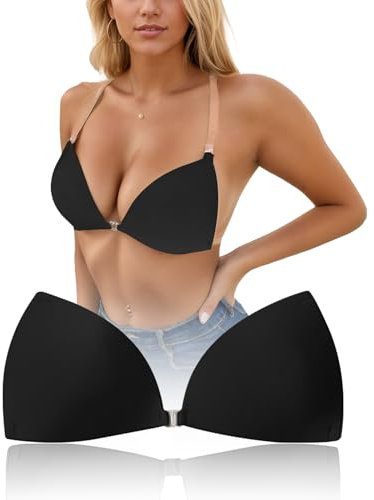 changlizi Stick on Bra for Women Push Up Invisible Halter Bra Reusable Adhesive Backless Bras with Clear Straps for Dress, Party, Daily Wear