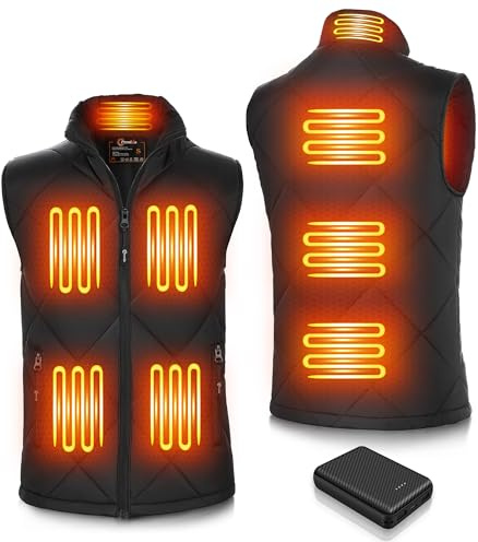 FERNIDA Gilet chauffant avec batterie externe USB 10 000 mAh pour homme avec 8 zones de chauffage et 3 températures réglables pour l'extérieur, la randonnée, le ski