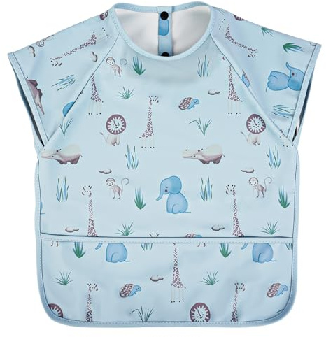 Vicloon Lätzchen mit Kurzen Ärmeln, Abwaschbar Ganzkörper Lätzchen für Babyfütterung, Babylatz mit Auffangschale, Mess Proof, Maschine Waschbar & Wasserdicht, Unisex für Babys