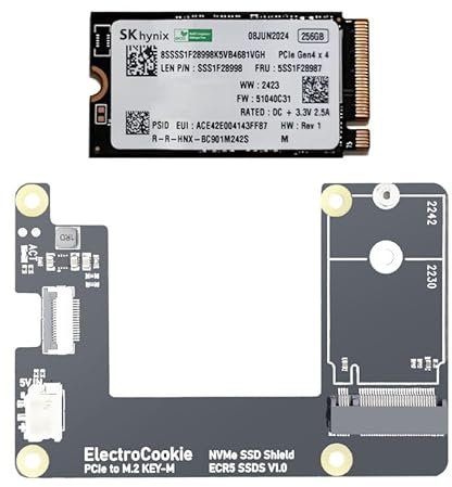 ElectroCookie Kit SSD M.2 NVMe pour Raspberry Pi 5 - Comprend PCIe M.2 HAT et disque SSD 256 Go